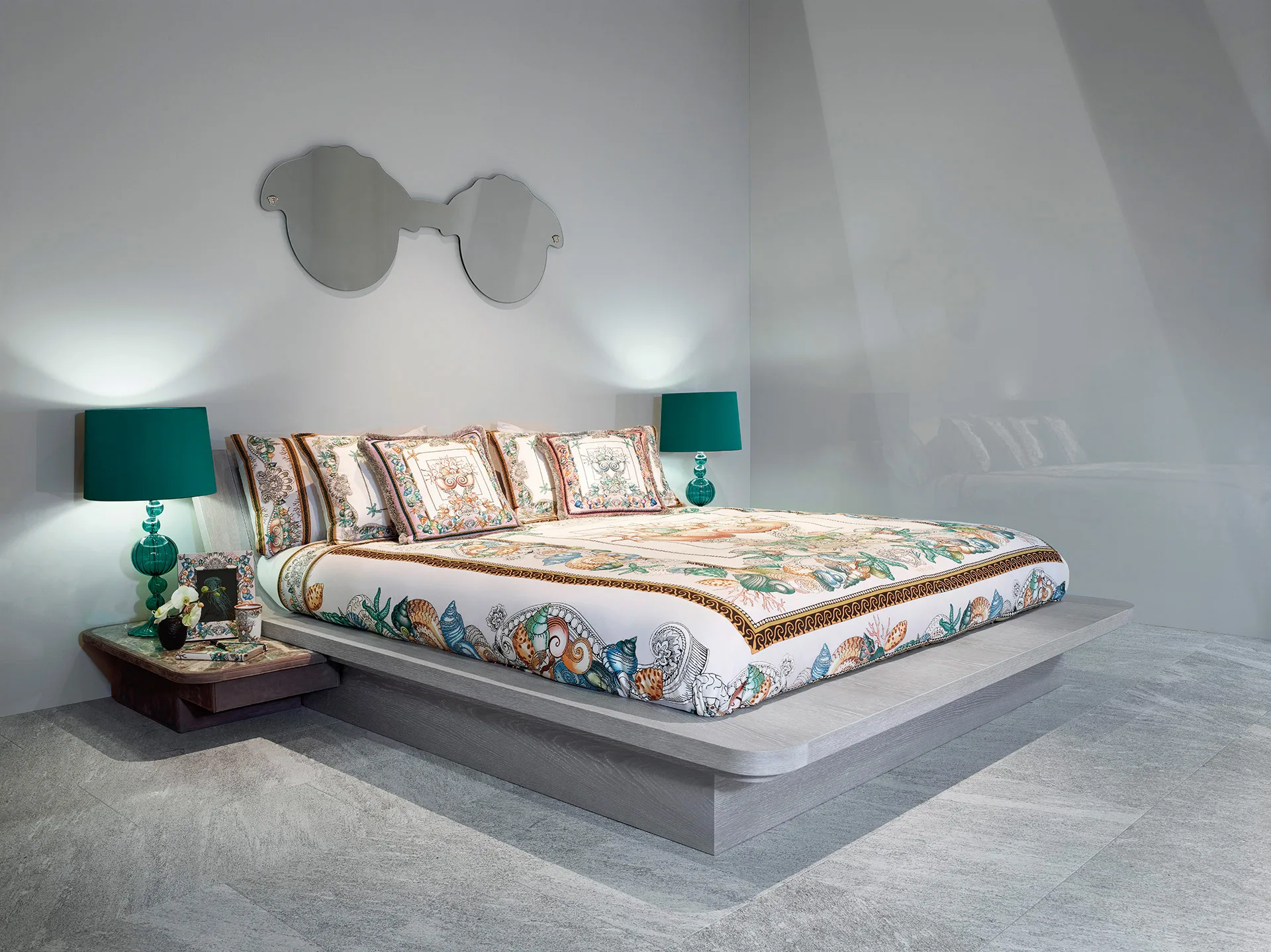 Bedroom. Photographic shot for the Versace Home catalogue, product still life in a modern setting. Photo Filippo Piantanida